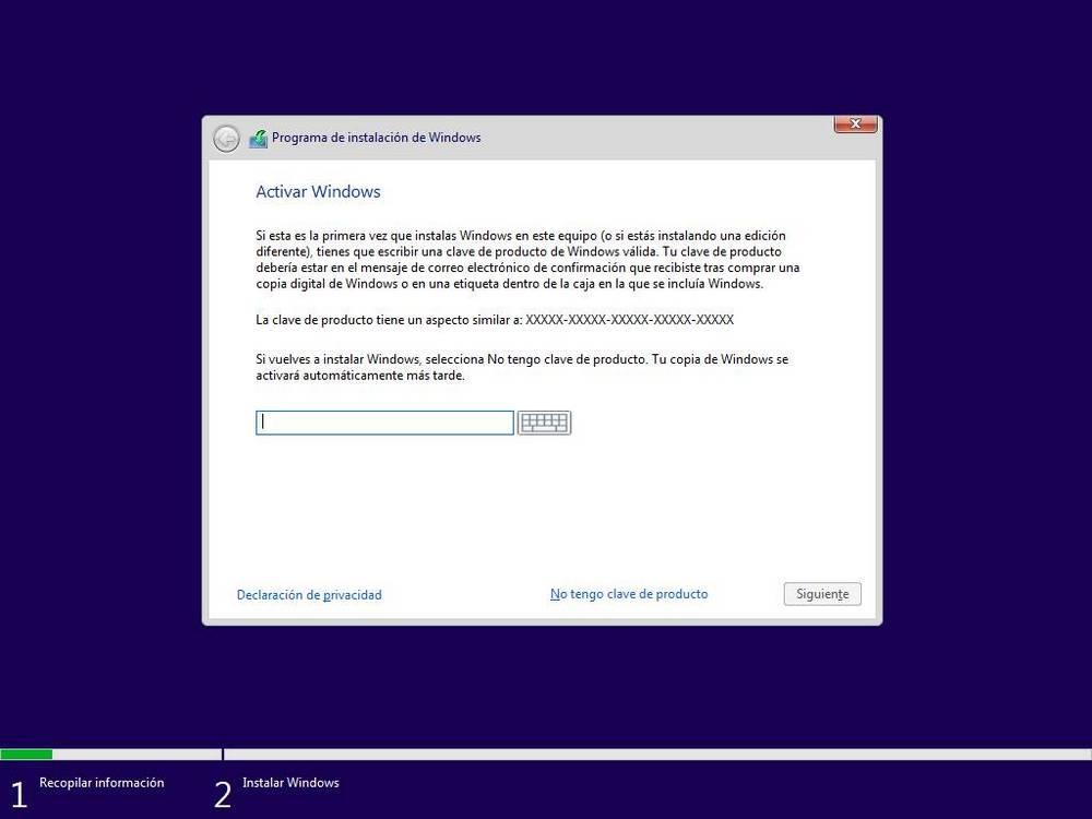 Introducir licencia de Windows para instalar