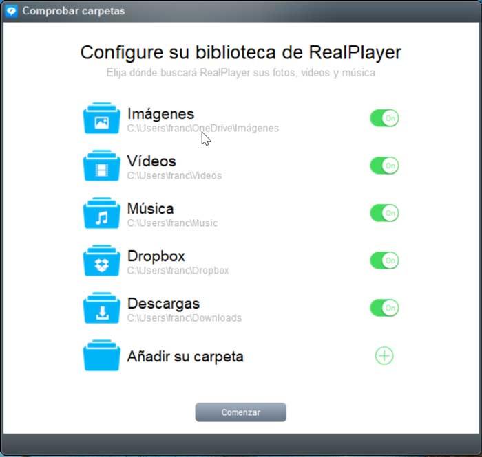 Configurar biblioteca de RealPlayer