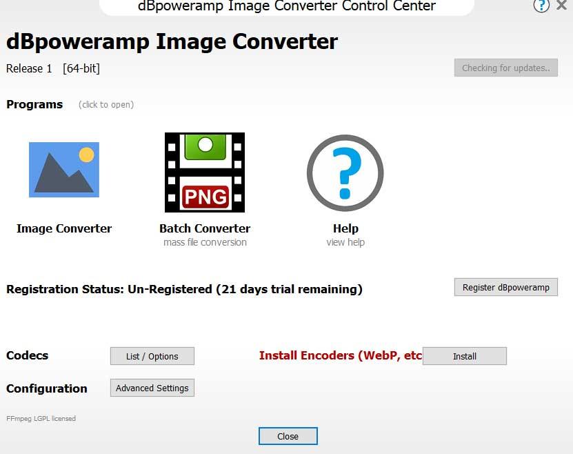 dBpoweramp Image Converter-gränssnitt