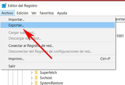 Exportar registro Windows