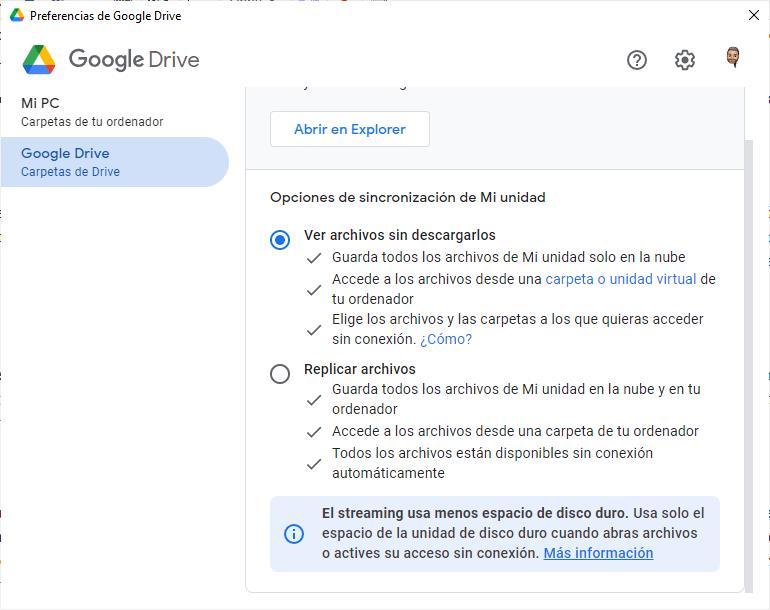 Opciones Google Drive