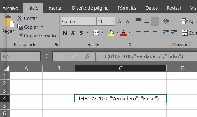 Función IF Excel