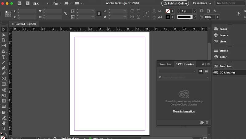 Главное меню Adobe InDesign