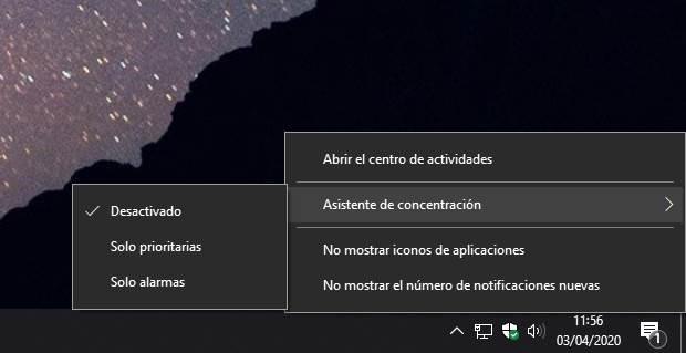 Asistente concentración Windows 10