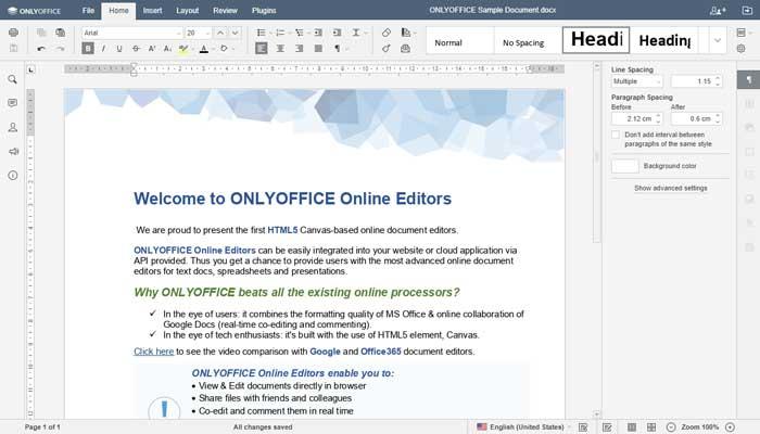 Editor de textos de OnlyOffice