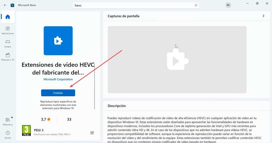 Extensiones de vídeo HEVC del fabricante del dispositivo