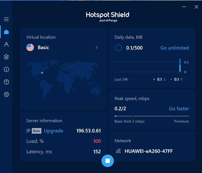 Hotspot Shield conectado VPN og USA