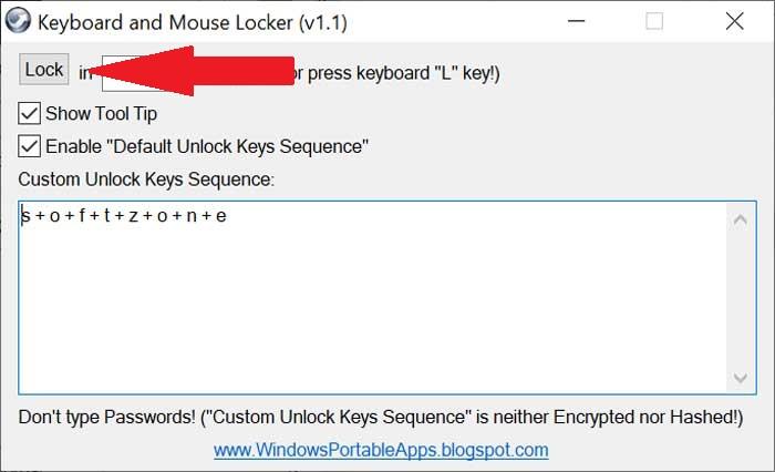 Keyboard and Mouse Locker botón de Lock