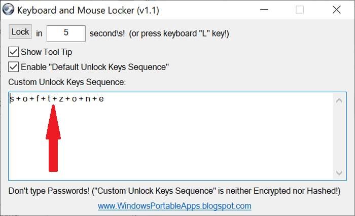Keyboard and Mouse Locker introducir secuencia