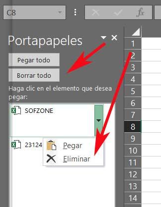 Portapapeles Excel panel