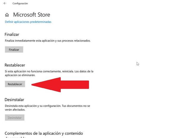 Restablecer Microsoft Store