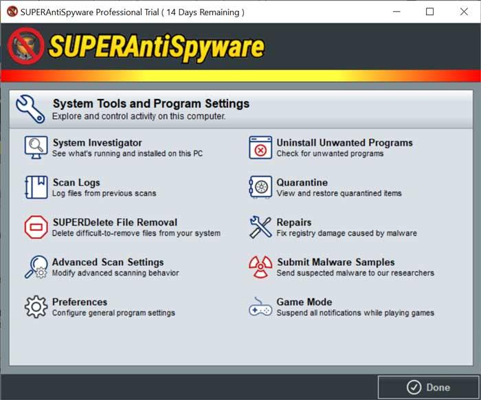 SUPERAntiSpyware herramientas