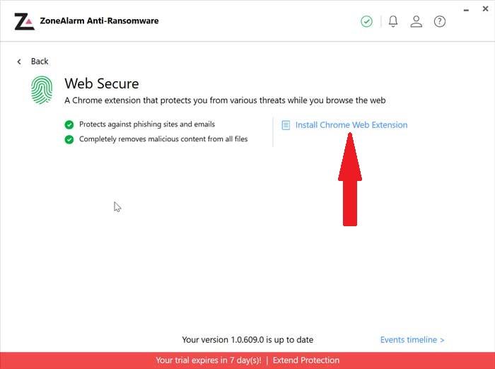 ZoneAlarm Anti-Ransomware menú Web secure