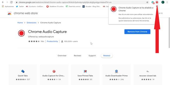 Botón de grabación de sonido en Chrome