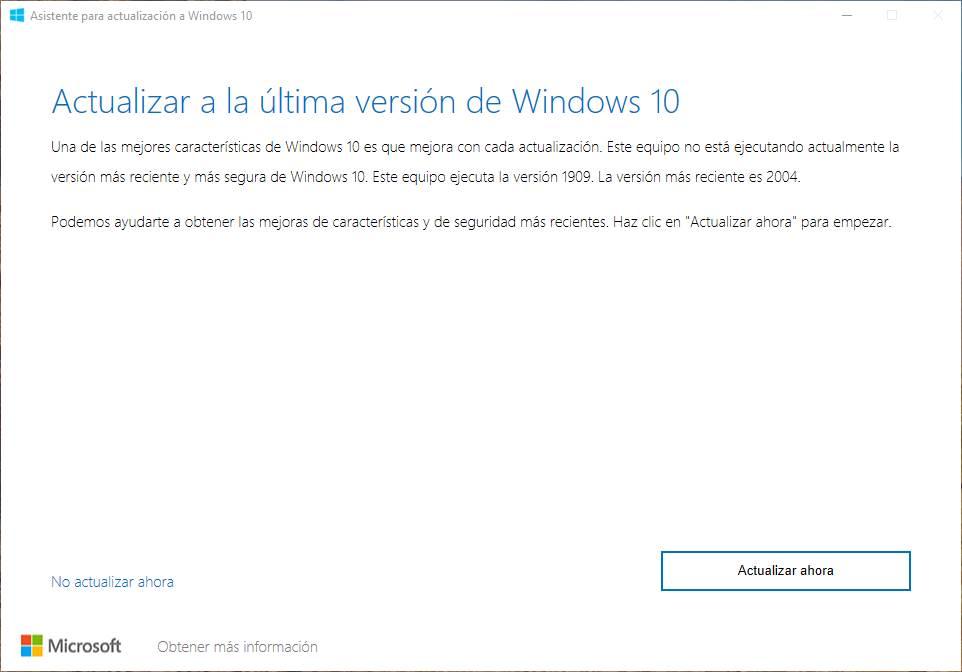 Asistente actualizar versión 2004 Windows 10