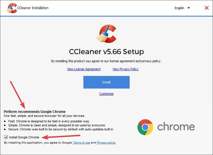 CCleaner intentar instalar Chrome