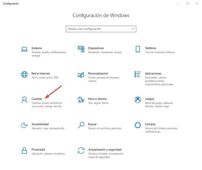 Configuración Cuentas Windows 10