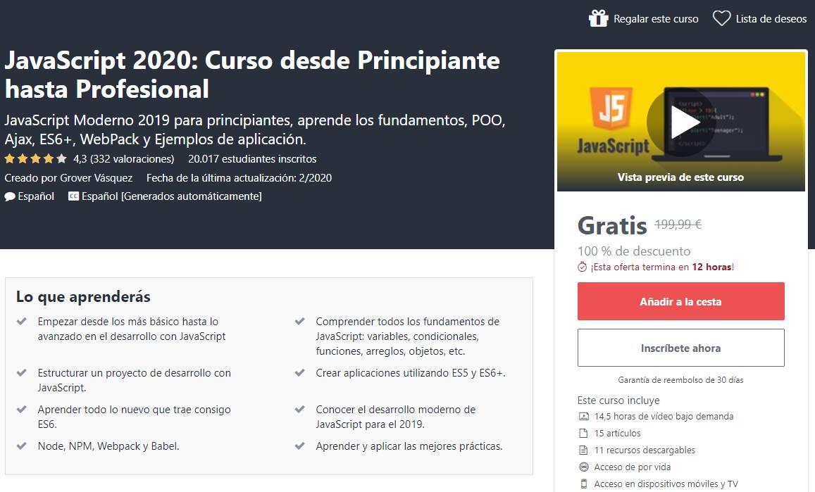 Curso programar JS 200 euros gratis