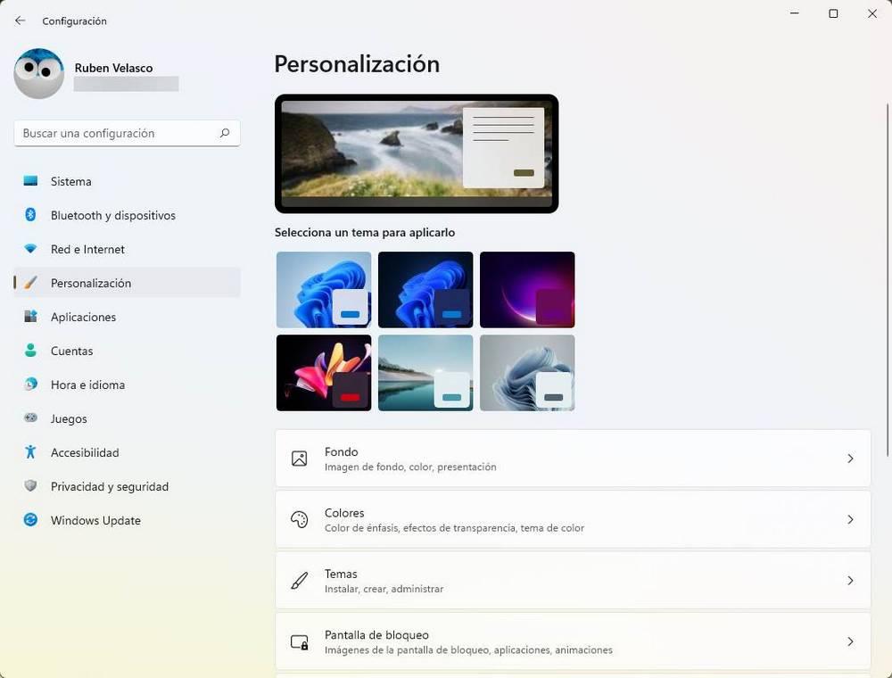 Opciones personalización Windows 11