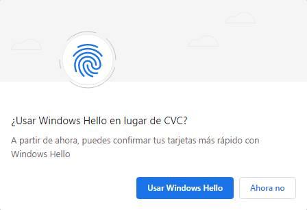 Usar Windows Hello en lugar de CVC