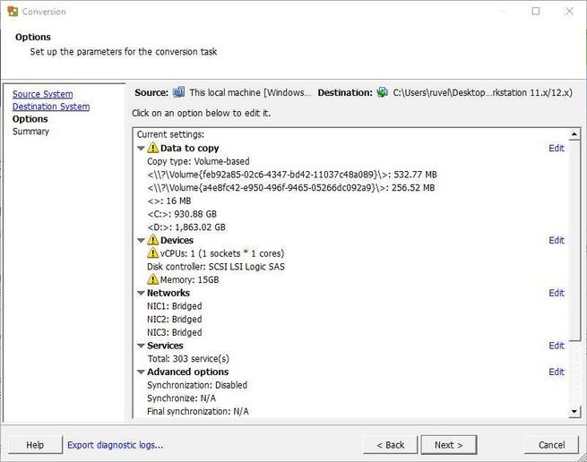 VMware vCenter Converter - Configuración de VM