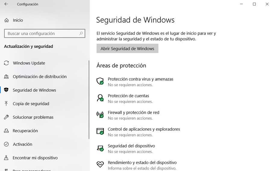 Windows Defender Configuración