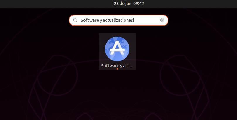 Abrir configuración de actualización de software d'Ubuntu