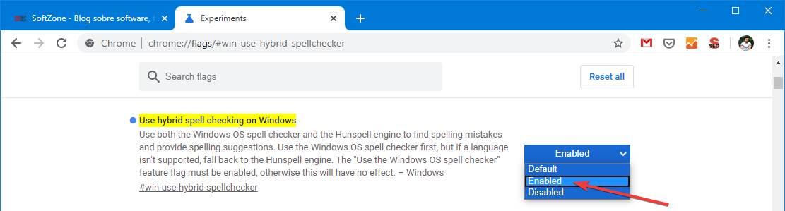 Activar corrector ortográfico híbrido Windows y Hunspell en Chrome