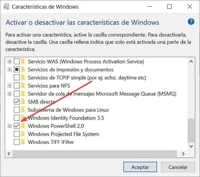 Activar o desactivar las características de Windows