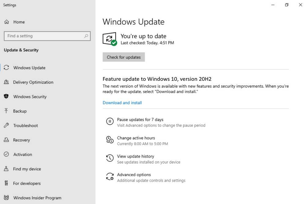 Actualizar a Windows 10 20H2