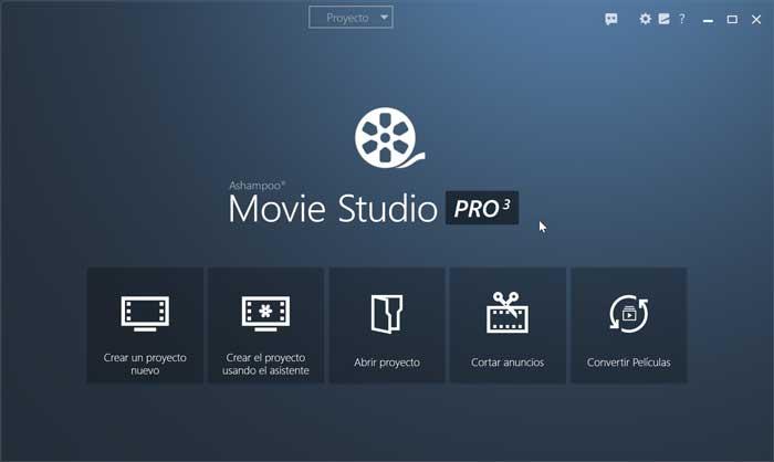 Ashampoo Movie Studio Pro menú principal