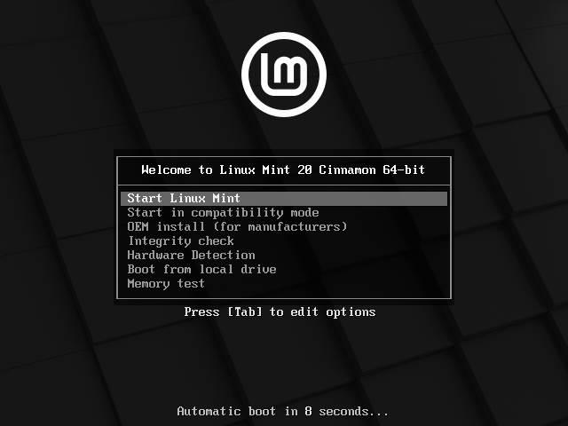 Boot Linux Mint 20