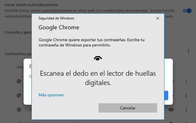 Chrome - Confirmar exportar contraseñas 2