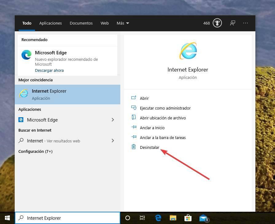 Desinstalar Internet Explorer en Windows 10 - Método alternativo 1