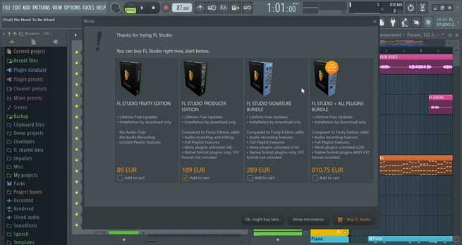 FL Studio opciones de compra