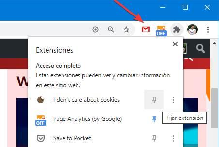 Fijar y mostrar extensiones en Chrome