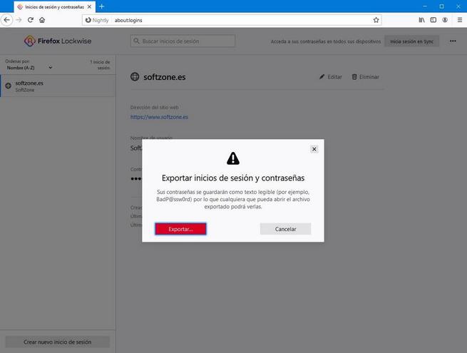 Firefox - Confirmar exportar contraseñas 1