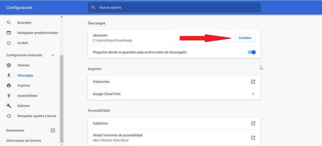 Google Chrome-beskrivelser og cambiar ubicación