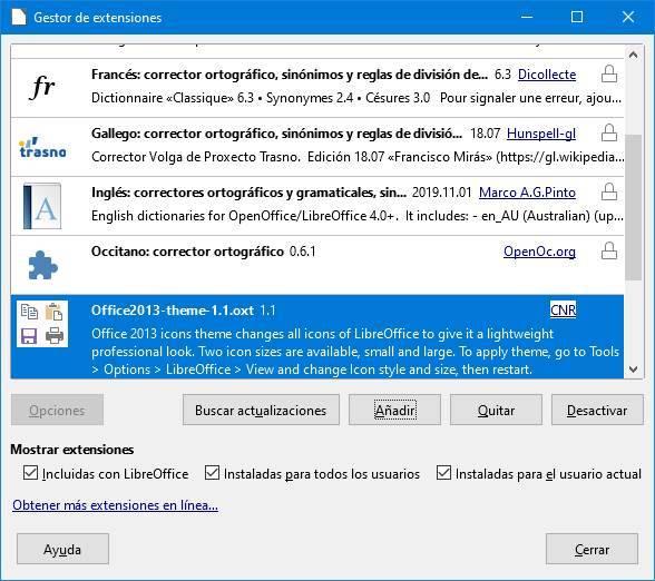 LibreOffice extensiones Office 2013