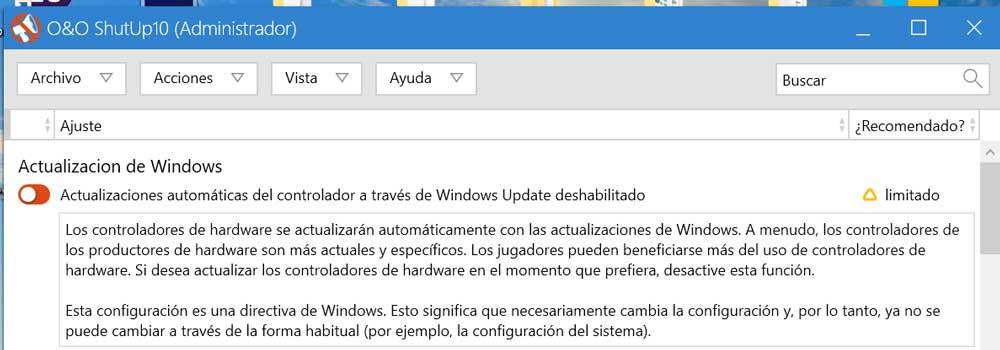 O&O ShutUp10 Actualización de Windows