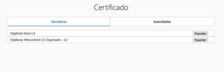 Página certificados Firefox