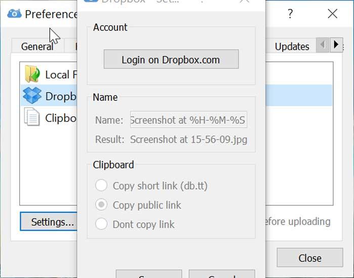ScreenCloud login dropbox