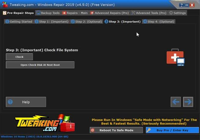 Tweaking Windows Repair check file system