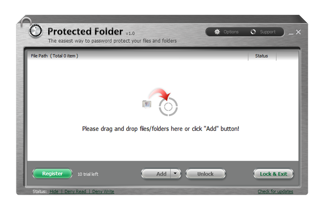 Menú protección de ficheros de IObit protected folder