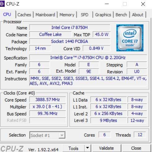 CPU Z interfaz