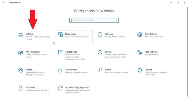 Configuración de Windows Sistema