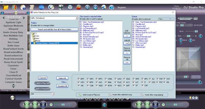 DJ Studio Pro Seleccionar audios para lista de reproducción