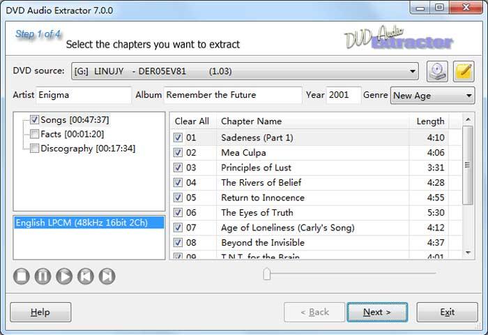 DVD Audio Extractor seleccionar archivos de audios