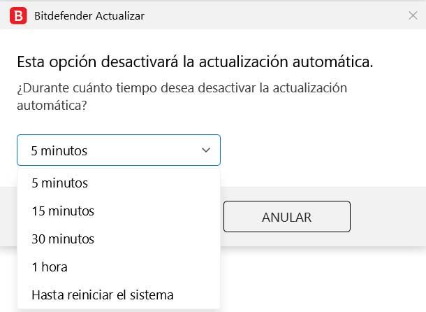 Desactivar actualización automática Bitdefender