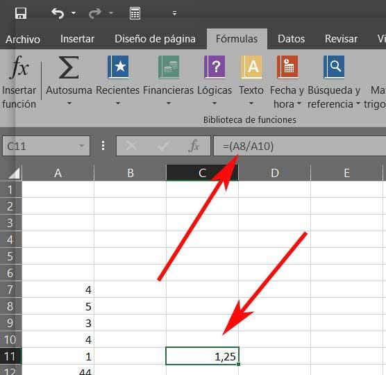 Dividir en Excel
